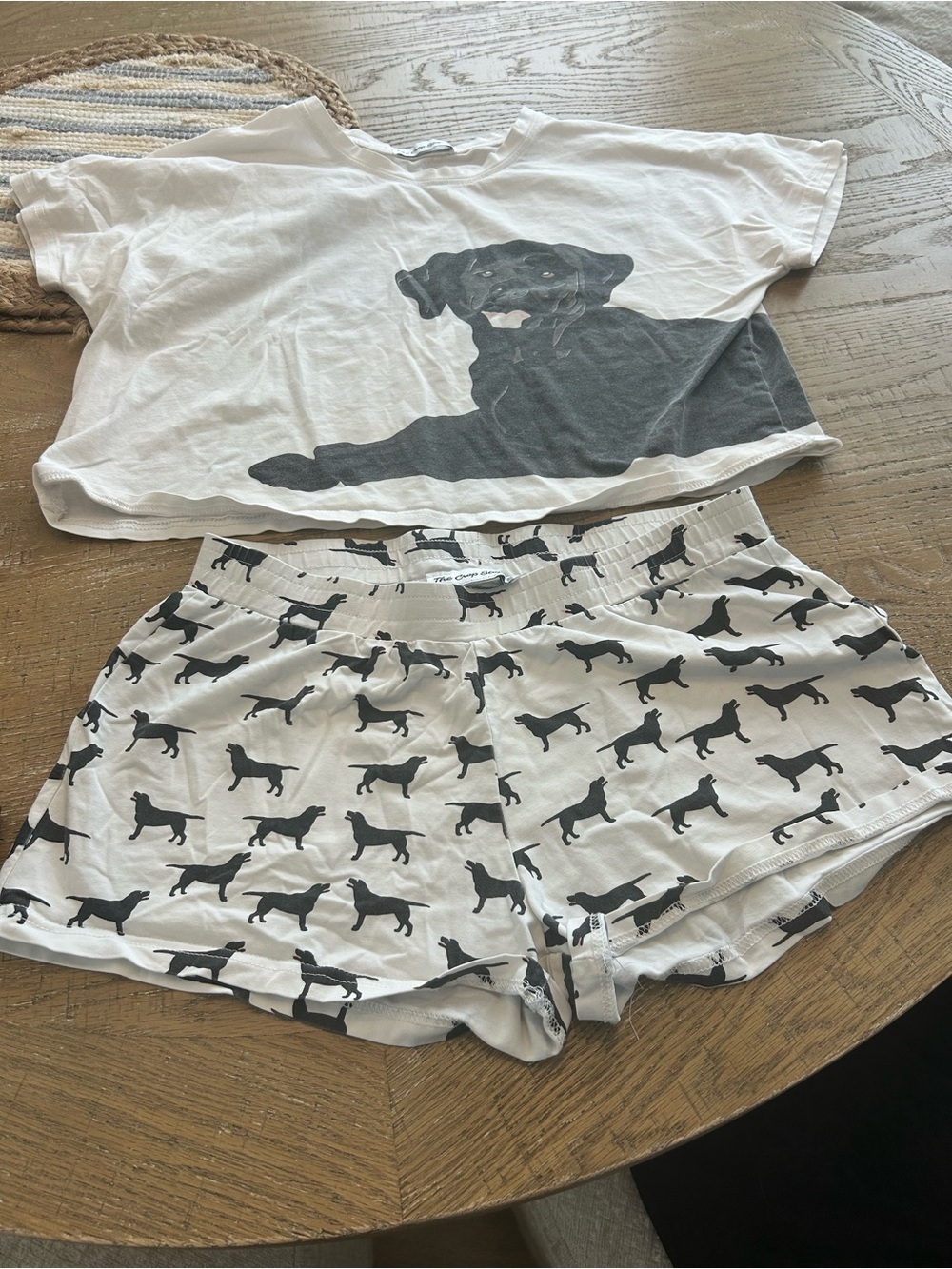 Dog Print Cropped Tee and Shorts Sleep Set - Black on White